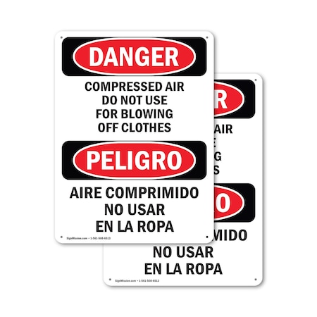 Signmission Compressed Air Not For Clothes Bilingual, 7 in W x Rectangle, Aluminum OS-2PACK-DS-A-710-VS-1075